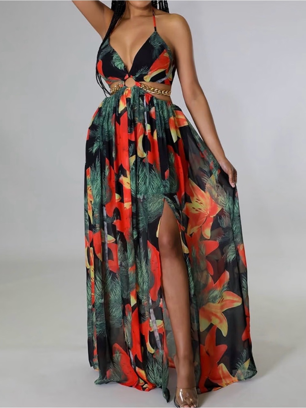 Tropical Floral Cutout Maxi Dress - Multi Color
Never worn